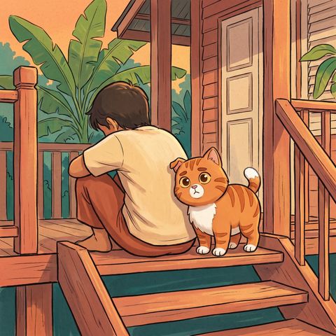 Cozy orange cat illustration: Bad day? I'll sit here until it passes.
