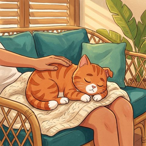 Cozy orange cat illustration: Tomorrow is a new day. Today, just rest.