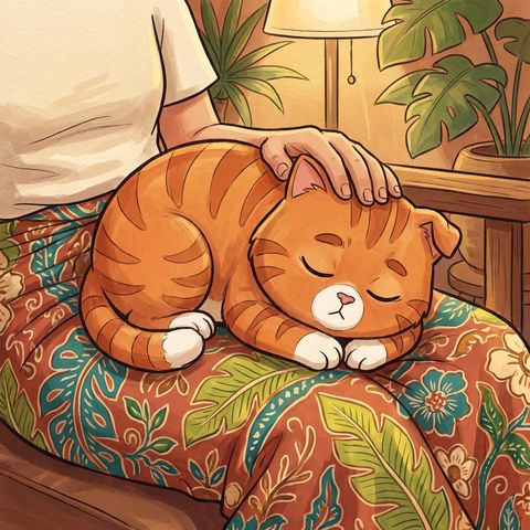 Cozy orange cat illustration: You don't have to talk. I'm staying anyway.