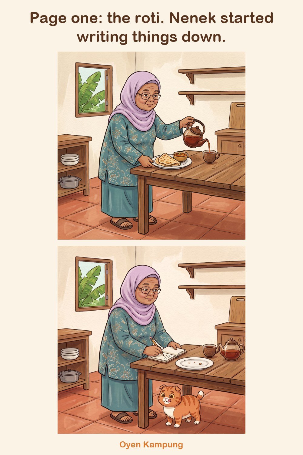 Page one: the roti. Nenek started writing things down.