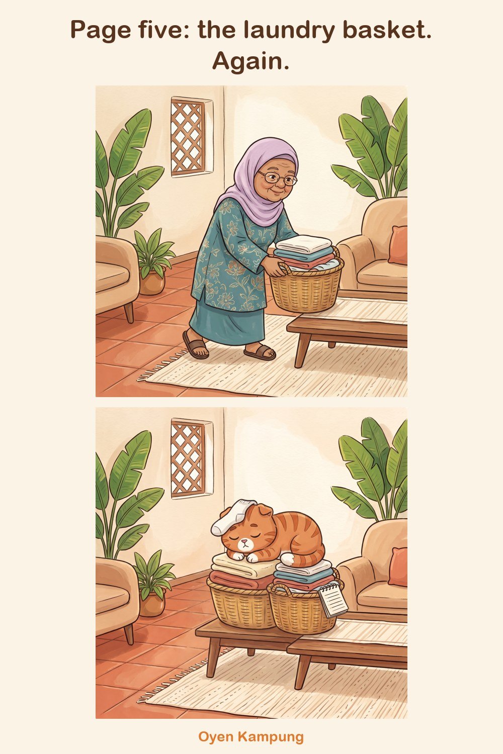 Page five: the laundry basket. Again.